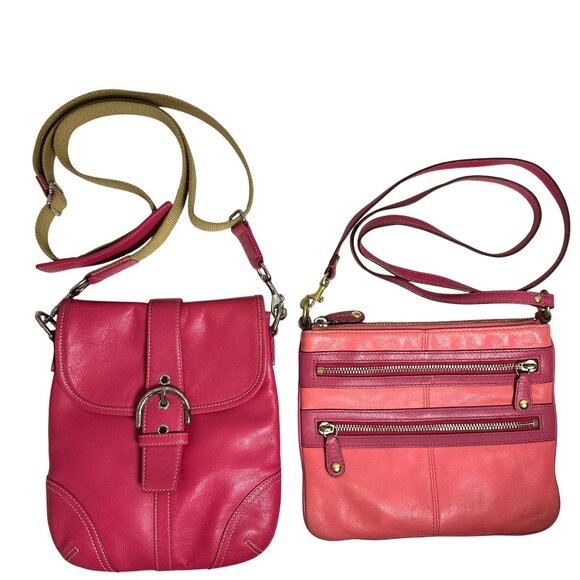 Coach Pink Crossbody Bags Two Piece Lot Leather SOHO Flap Buckle & Multi Zip - Picture 1 of 10